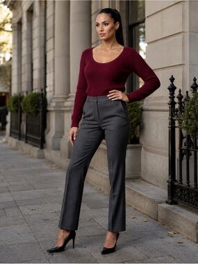 NWOT Ann Taylor Factory Charcoal gray burgundy Check dress pants Sz 10
